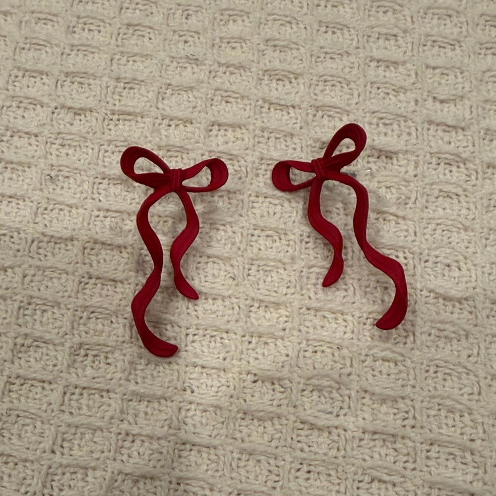 Red Bow Drop Earrings